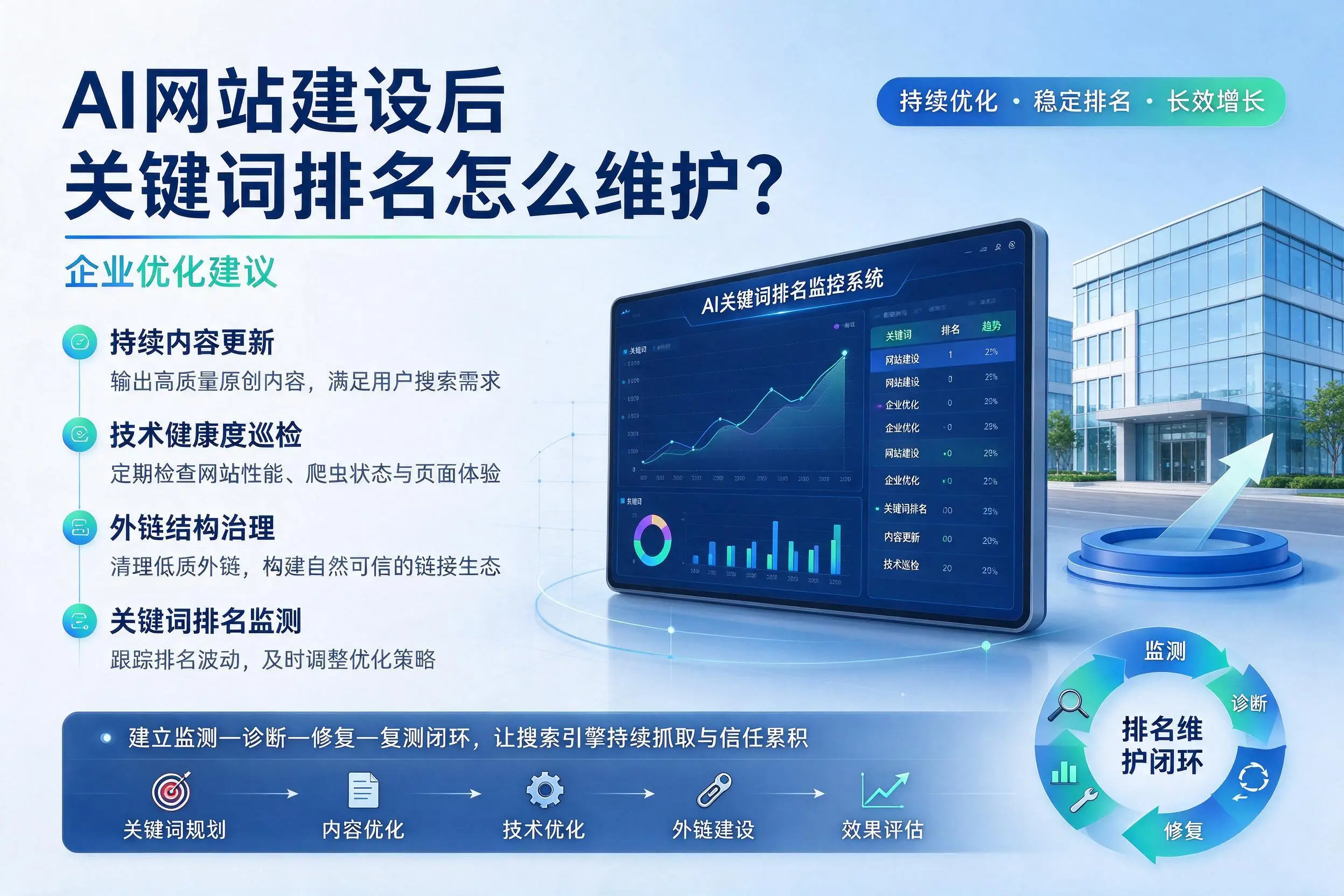 AI网站建设后关键词排名怎么维护？怀化企业优化建议