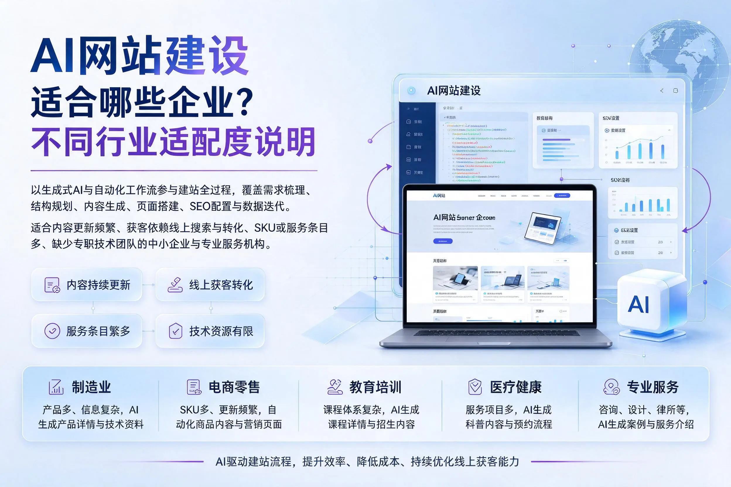 AI网站建设适合哪些企业？怀化不同行业适配度说明